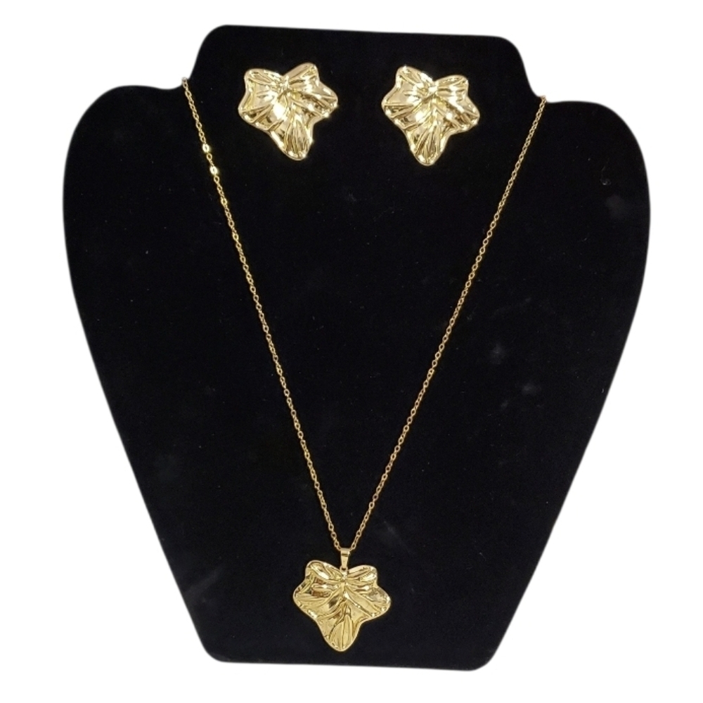 Stainless Steel Leaf Statement Necklace & Earring Set